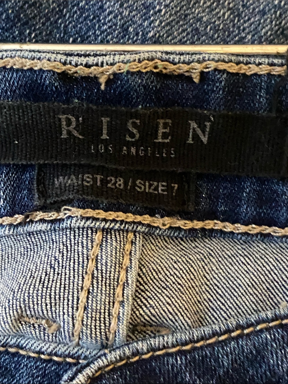 High-Rise Dark Blue Flared Jeans with Raw Hem - Picture 6 of 6